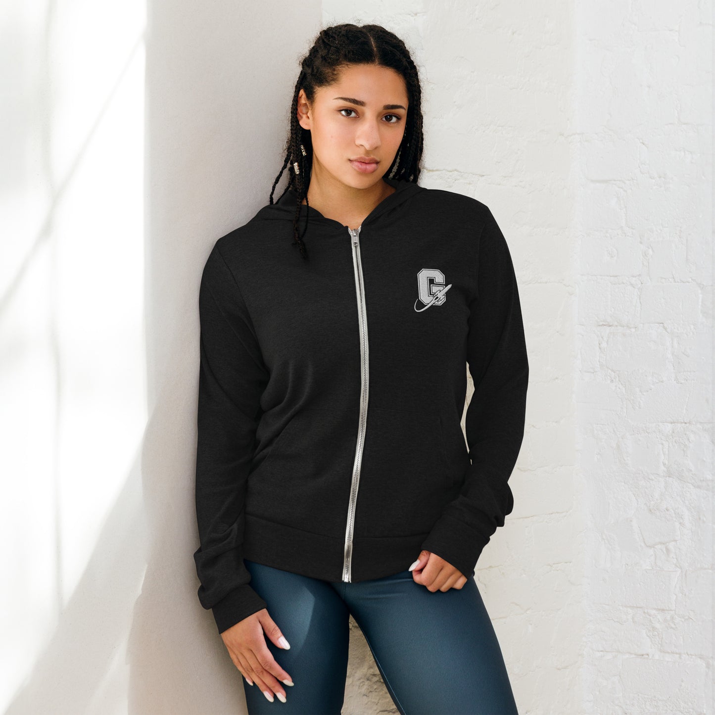 Unisex Embroidered Zip Hoodie